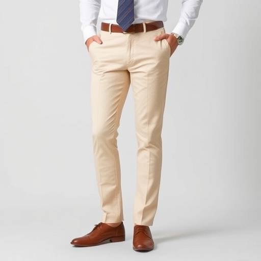 Elegant light beige chinos crafted from premium cotton, suitable for smart casual office environments.